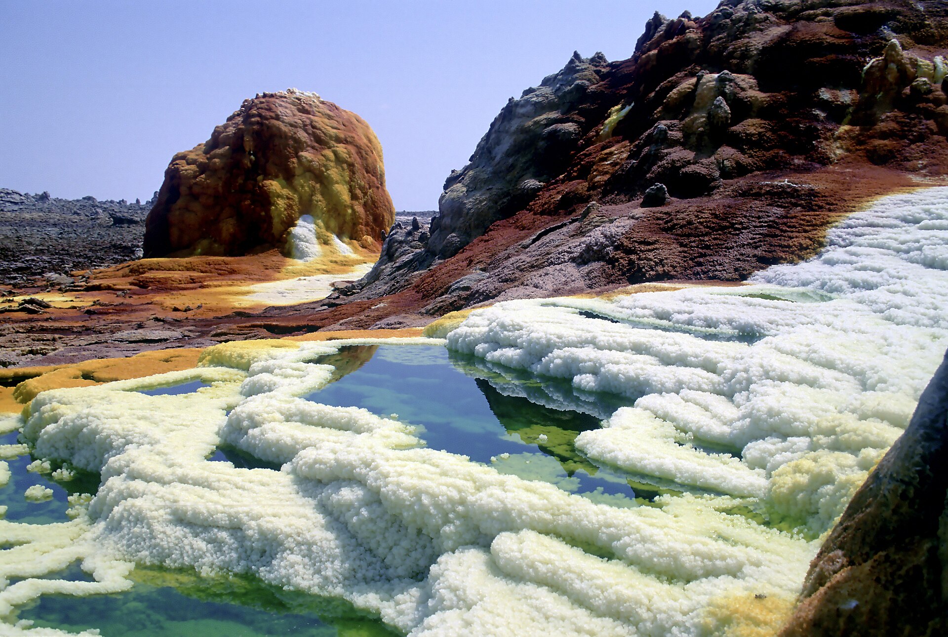 Acid, salt, and sulfur deposits at Dallol in 2001